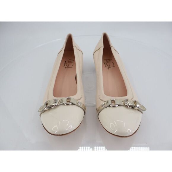 AGL Womens Monika Ballet Flat Size 39.5 9.5 Ivory Leather Cap Toe Dress Shoe - Picture 3 of 13